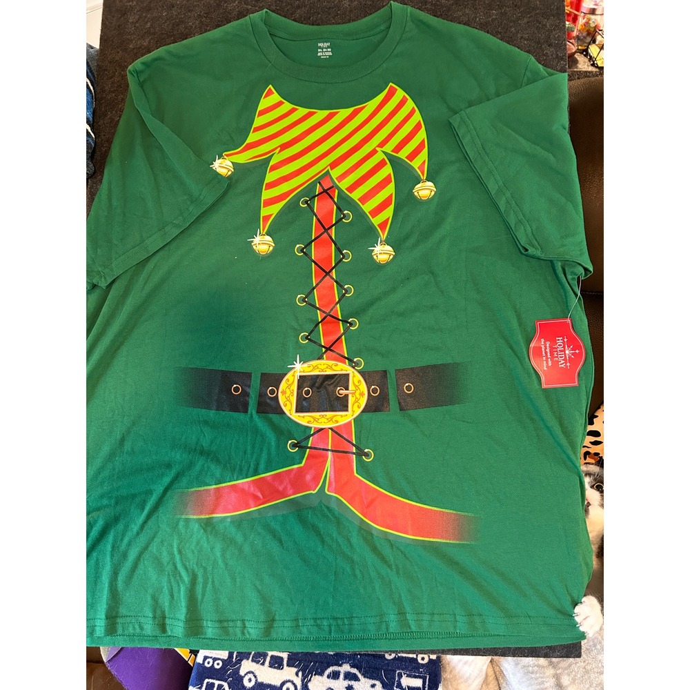 Holiday Time Mens Elf Costume Graphic T-Shirt Green Christmas 3XL NWT
